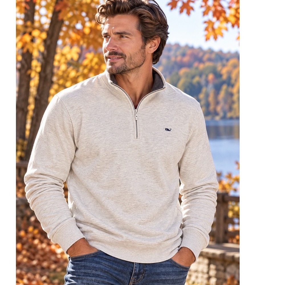Vineyard Vines Performance Mens XL Quarter Zip Pullover Gray Heather Whale Logo